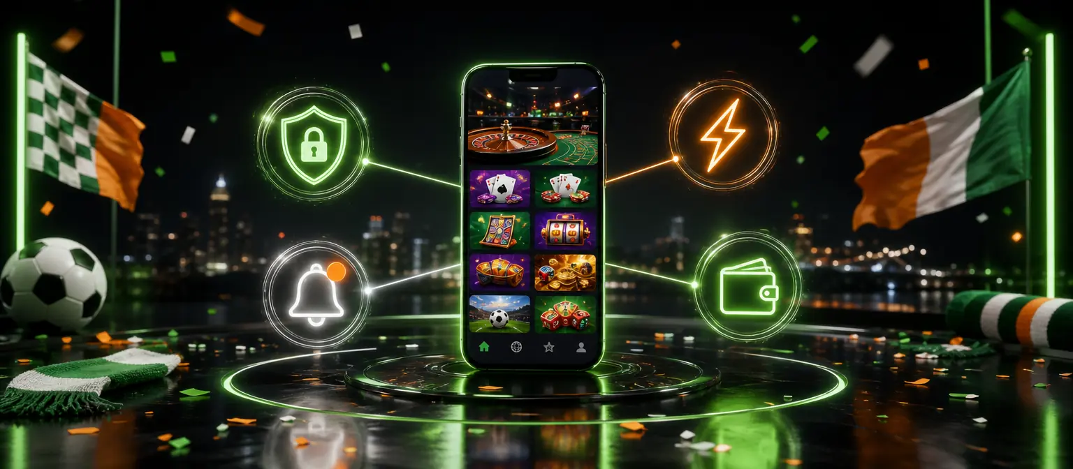Smartphone surrounded by glowing holographic icons for security, notifications, speed and the cashier Smartphone surrounded by glowing holographic icons for security, notifications, speed and the cashier